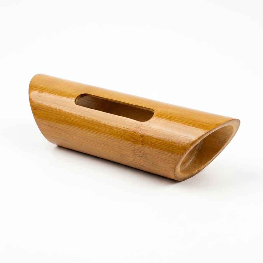 Bamboo Tunnel Amplifier, Standard, angled hero shot showing the hollow tunnel body and phone slot on a white background.