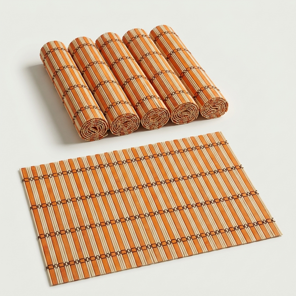 Heritage Weave Bamboo Placemats — Orange & Beige