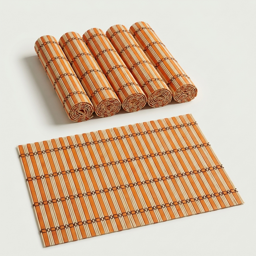 Heritage Weave Bamboo Placemats — Orange & Beige