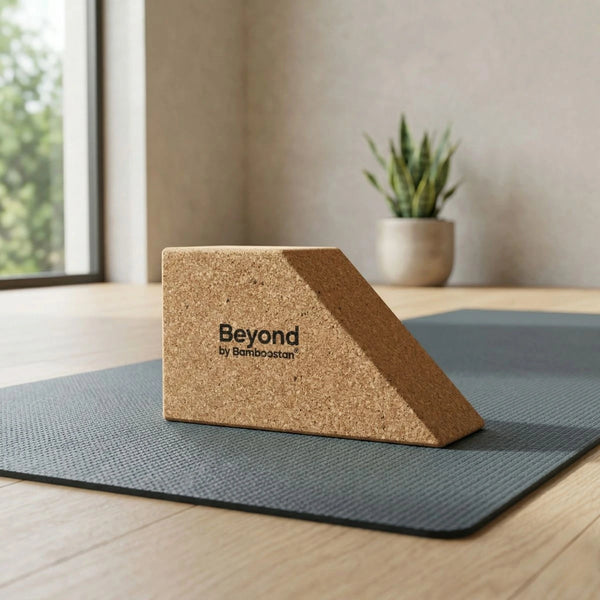 Cork Trapezoid Yoga Block — in use