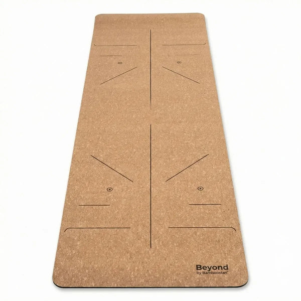 Cork Yoga Alignment Mat Ultra-Thin 1.5mm — standard design with printed alignment guides.