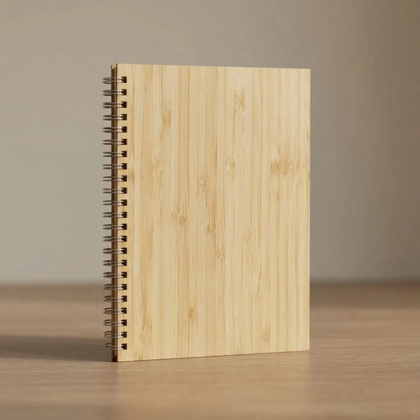 Bamboo Diary A5 notebook with a wooden cover, ideal for eco-friendly writing and journaling.
