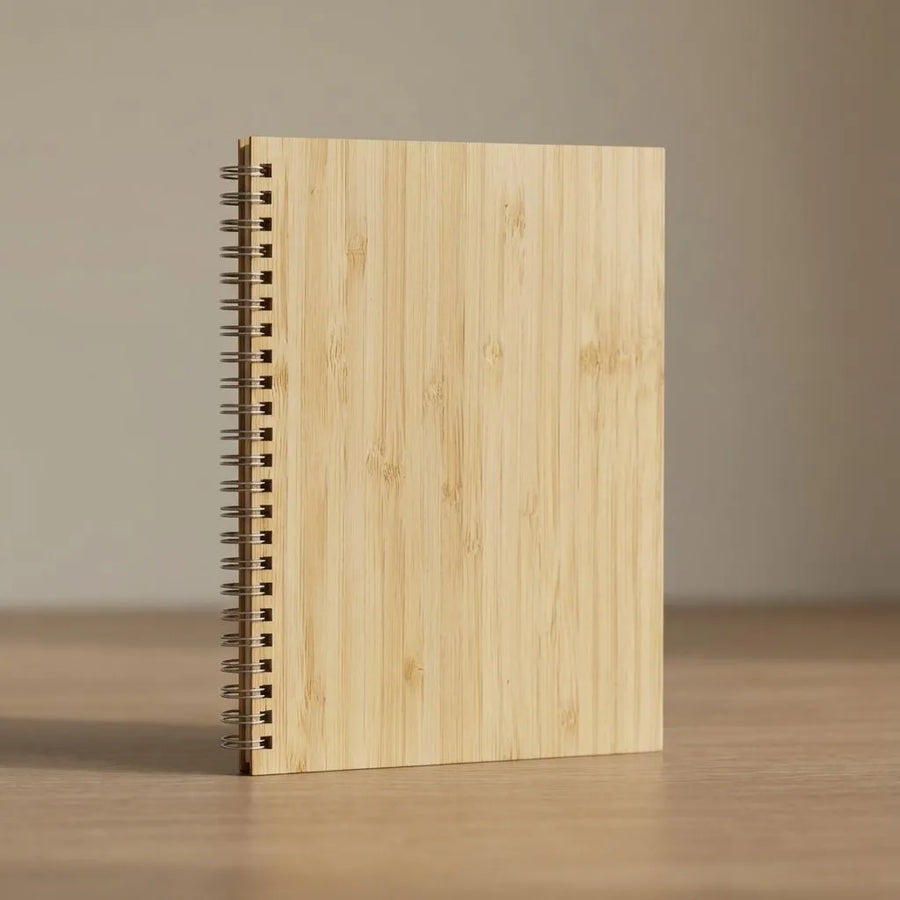 Bamboo Diary A5 notebook with a wooden cover, ideal for eco-friendly writing and journaling.