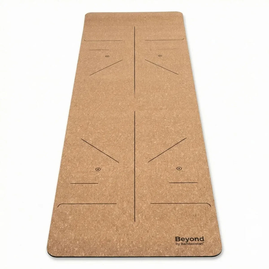 Cork Yoga Alignment Mat Ultra-Thin 1.5mm — standard design with printed alignment guides.